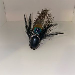 Statement peacock feather black jewel ring